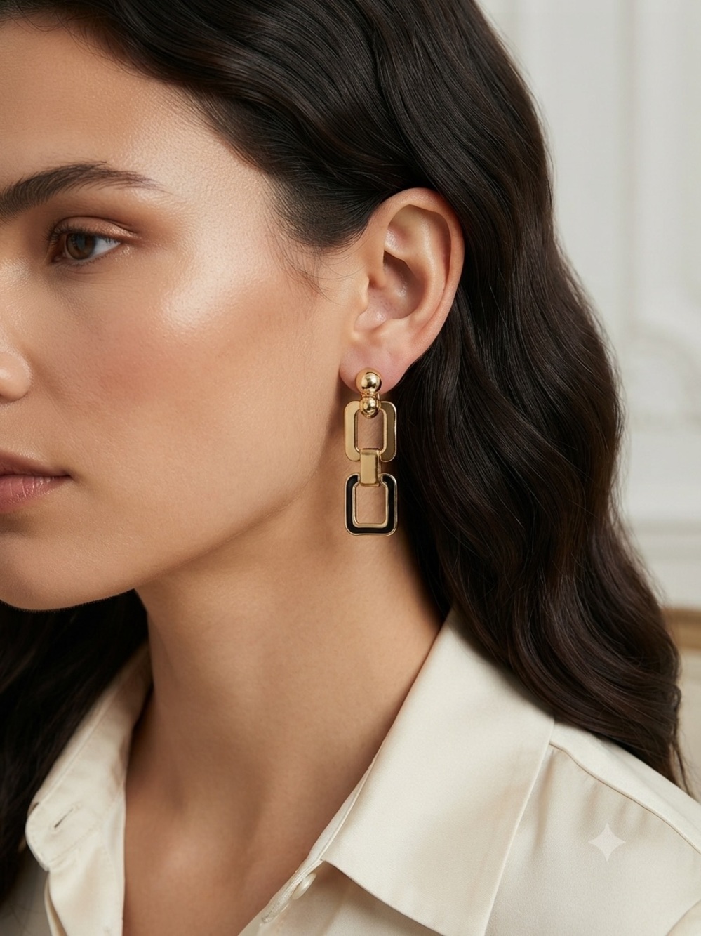 Macy's Gold and Black Linked Drop Earrings